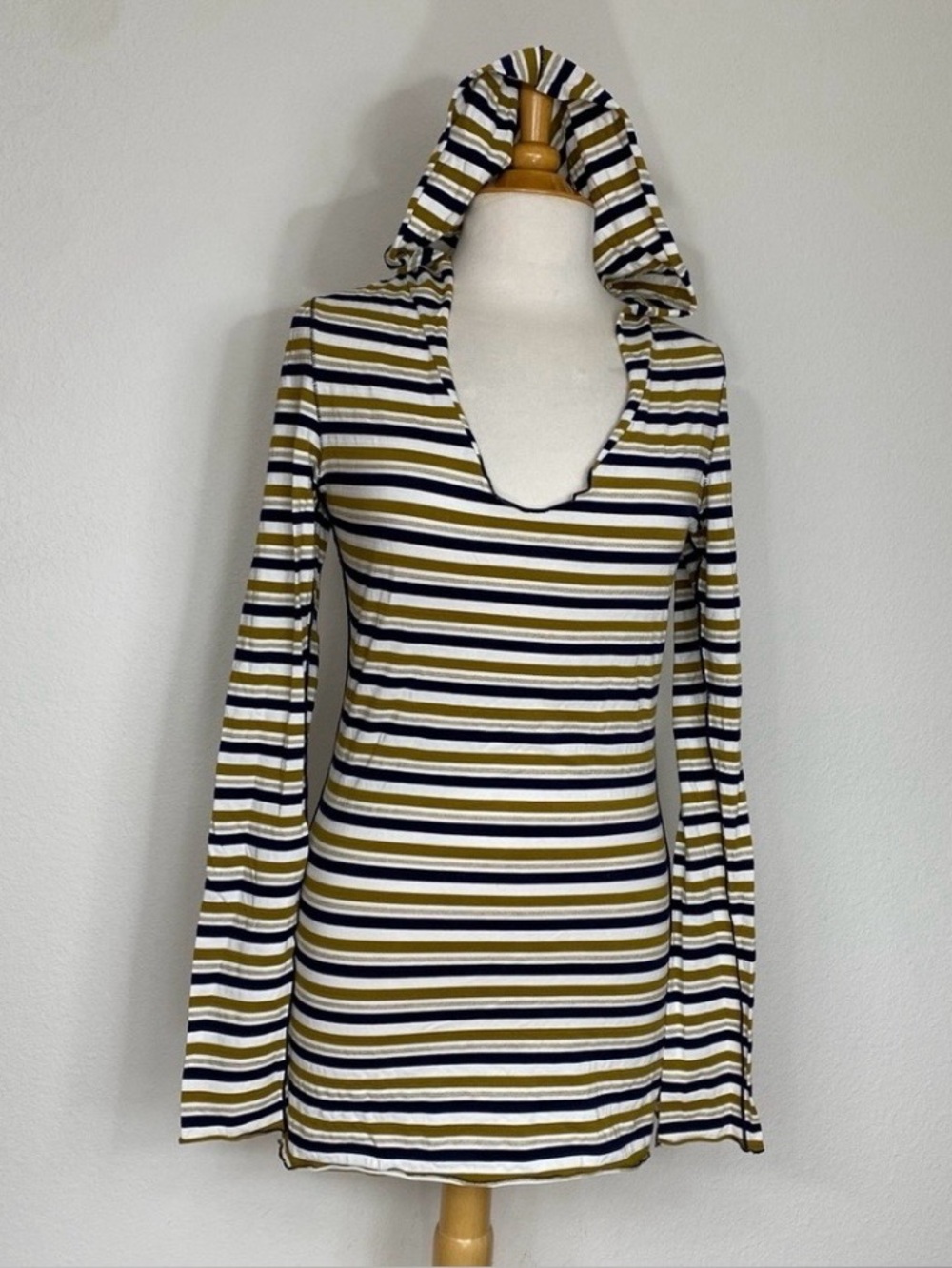 Free People Intimately Women Mustard Stripe Hooded Stretch Tunic Size Large Boho